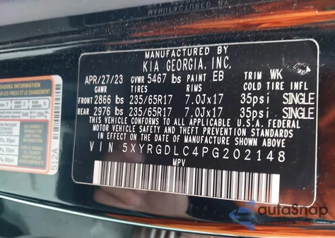 2023 Kia Sorento Lx из США, поврежденный, VIN 5XYRGDLC4PG202148